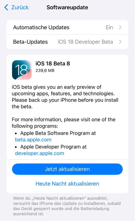 鸡冠苹果手机维修分享苹果 iOS / iPadOS 18 开发者预览版 Beta 8 发布 